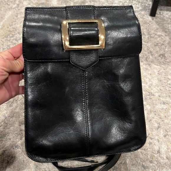 VTG Anne Klein black leather backpack with gold hardware in GUC - Picture 1 of 10
